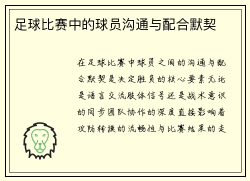 足球比赛中的球员沟通与配合默契